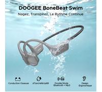 DOOGEE BoneBeat Swim Casque à Conduction Osseuse Écouteur,Stockage MP3 32 Go,Étanche IP68, BT5.4,Oreilles Libres,7h d'autonomie-Gris
