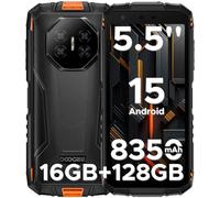 DOOGEE Fire 3 Pro Telephone Portable Incassable, Téléphone Incassable Android 15, 16Go+128Go/TF 2To, 5,5" HD+ Smartphone Incassable, 8350mAh/18W, UNISOC T7200 Octa-Core, Face ID/Finger ID/NFC, Orange