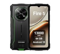 DOOGEE Fire 5 Telephone Incassable, 13000mAh, 12 Go+64 Go, 6.6" HD+ 90Hz, 13MP AI Camera, IP68/IP69K, Android 15, Octa-Core, Double SIM, NFC, Rugged Smartphone Etanche, pour Chantier, Vert