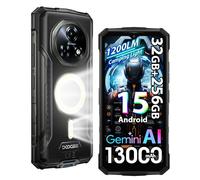 DOOGEE Fire 5 UItra 4G Téléphone Portable Incassable,1200LM Double Camping Lampe,32Go+256Go/2TB,13000mAh 18W Android 15 Smartphone Incassable,6.6" HD+90Hz,48MP AI Caméra,IP68/NFC/3 Slot/OTG (Gris)