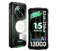 DOOGEE Fire 5 UItra 4G Téléphone Portable Incassable,1200LM Double Camping Lampe,32Go+256Go/2TB,13000mAh 18W Android 15 Smartphone Incassable,6.6" HD+90Hz,48MP AI Caméra,IP68/NFC/3 Slot/OTG (Vert)