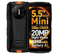 DOOGEE Mini Smartphone Incassable Fire 3 Ultra, 24Go+256Go, 20MP Vision Nocturne Caméra, 5,5" HD+, Format Compact+Prise en Main Facile, Batterie 8350mAh, IA Gemini, Téléphone Renforcé, NFC Orange