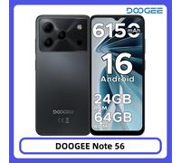 DOOGEE Note 56 Smartphone Android 16 6150mAh grande batterie 6.56 ''90Hz affichage 24GB 64GB 8MP + 5MP visage déverrouiller téléphone portable 3GB 64GB BLACK