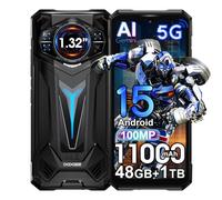 DOOGEE S200 Ultra 5G AI Unbreakable Mobile Phone, 1.32'' Rear Screen, 48GB+1TB/2TB, Dimensity 7400, 11000mAh 66W Android 15 Smartphone, 6.72 inch FHD+120Hz, 100MP+20MP+32MP, NFC (Noir)