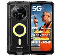 DOOGEE Smartphone Incassable 5G Fire 7 Pro, Intercom POC, Lampe 1200lm, 32GB+256GB, 13000mAh, 64MP+20MP Vision Nocturne, Écran 6.6'' HD+, Gemini IA, Téléphone IP68 Antichoc, 3 Fente Carte, NFC Noir