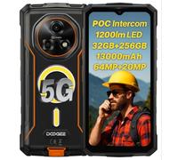 DOOGEE Smartphone Incassable 5G Fire 7 Pro, Intercom POC, Lampe 1200lm, 32GB+256GB, 13000mAh, 64MP+20MP Vision Nocturne, Écran 6.6'' HD+, Gemini IA, Téléphone IP68 Antichoc, 3 Fente Carte, NFC Orange