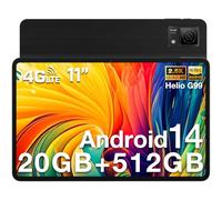 DOOGEE T40 Tablette 11 Pouces 2.5K, Tablette Android 14, 20GB+512GB(TF 2TB), Helio G99, 8580mAh,16MP+8MP, Tablette Tactile,Dual 4G LTE, 7,6mm Ultra-Mince, Face ID/5G WiFi/OTG/GPS/BT5.0-Noir
