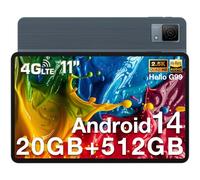 DOOGEE T40 Tablette avec Carte Sim 4G, Tablette 11 Pouces, 20GB+512GB(TF 2TB), Helio G99, 8580mAh,16MP+8MP, Android 14 Tablette Tactile, 7,6mm Ultra-Mince, Face ID/5G WiFi/OTG/GPS/BT5.0-Gris