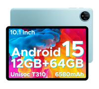 DOOGEE Tab A9 Tablette Android 15, 10 pouces (2025), processeur Unisoc T310, 12 Go de RAM, 64 Go de ROM (TF 2 To), batterie 6580 mAh, 5G/Wi-Fi, double haut-parleur, caméra intelligente, USB-C, GMS, Bl