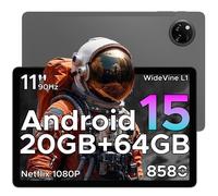 DOOGEE TAB A9+ Tablette Android 15 11 pouces, IA Gemini, 8580 mAh, T7200 octa-core, 20 Go + 64 Go / 2 To LPDDR4X, 13 MP + 5 MP, Widevine L1, Face ID, BT 5.0, 5G, Wi-Fi, GPS, FM, OTG, gris