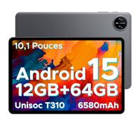 DOOGEE Tab A9 Tablette Android 15, Tablette 10 Pouces, Unisoc T310, 12GB RAM+64GB ROM(TF 2TB), 6580 mAh Tablette Tactile, 5G WiFi/Double Haut-parleur/8MP/Type-C/GMS/Bluetooth/Face ID/Jack 3,5 mm, Gris