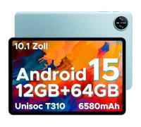DOOGEE Tab A9 Tablette Android 15, Tablette 10 Pouces, Unisoc T310, 12GB RAM+64GB ROM(TF 2TB), 6580 mAh Tablette Tactile, 5G WiFi/Double Haut-parleur/8MP/Type-C/GMS/Bluetooth/Face ID/Jack 3,5 mm, Bleu