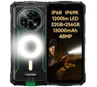 DOOGEE Téléphone Incassable Fire 5 Ultra, 1200LM Camping Lumières, 32GO+256GO, Batterie 13000mAh, Caméra 48MP, 6.6'' HD+, Gemini IA, IP68 IP69K Étanche Smartphone Renforcé, 3 Slots, GPS NFC Vert