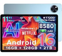 DOOGEE U11 Tablette Android 16 avec Gemini AI,11 Pouces 90 Hz,16GB RAM+128GB ROM(2TB TF),Octa-Core Tablette Android, 8580mAh,Corps Métallique Ultra-Mince 7,9 mm,Caméra 13MP,Widevine L1/Face ID/5G WiFi