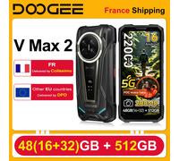 DOOGEE V Max 2 Android 16, Téléphone robuste haut de gamme 5G, écran numérique 6,78 pouces, 48 Go (16+32) de RAM + 512 Go de ROM, batterie de 22000 mAh, double lampe de camping, charge super rapide no