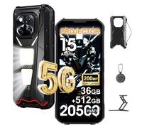 DOOGEE V Max Play 5G AI Téléphone Portable w/Projecteur Incassable, 1200 Lampe Torche, 36Go+512Go/2TB,20500mAh 45W, Android 15 Smartphone, 6.78" FHD+120Hz,200MP+32MP WiFi 6E/NFC (Noir w/Stand)