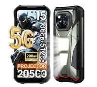 DOOGEE V Max Play 5G AI Téléphone Portable w/Projecteur Incassable, 1200 Lampe Torche, 36Go+512Go/2TB,20500mAh 45W, Android 15 Smartphone, 6.78" FHD+120Hz,200MP+32MP WiFi 6E/NFC (Gris w/Stand)