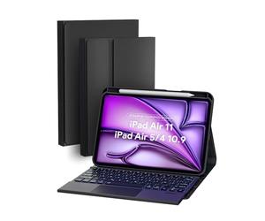 Dooho tui avec Clavier pour iPad Air 11 2026(M4)/ 2025(M3)/2024(M2), iPad Air 4ème/5ème Génération, Bluetooth sans Fil Rétroéclairé Folio Clavier Amovible avec Trackpad Multi-Tactile, AZERTY