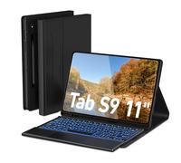 Doohoeek Étui avec Clavier Lumineux pour Samsung Galaxy Tab S9 11" 2023 SM-X710N/SM-X716B/SM-X718U, Clavier Bluetooth AZERTY avec pavé Tactile, Clavier Tab S9 avec rétroéclairage 7 Couleurs, Noir