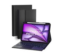 Dooho tui avec Clavier pour iPad Air 11 2026(M4)/ 2025(M3)/2024(M2), iPad Air 4ème/5ème Génération, Bluetooth sans Fil Rétroéclairé Folio Clavier Amovible avec Trackpad Multi-Tactile, AZERTY