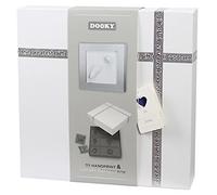 Dooky Gift Set 3D Deluxe Boîte à souvenirs et à empreintes de mains pour bébé (cadre pour photos, boîte à souvenirs avec séparateur de boîte, plâtre et poudre à couler inclus), blanc