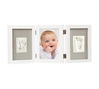 Dooky Gift Set Empreinte de main avec cadre photo + boîte à souvenirs pour bébé (cadre photo triple dans boîte à souvenirs de luxe, avec pâte à modeler, testé SGS), blanc