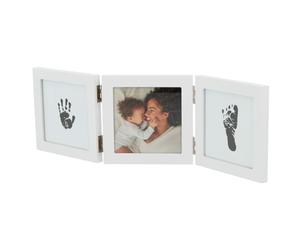 Dooky Happy Hands Triple Frame, kit empreintes mains bébé, kit empreintes pieds, cadre photo 3 pièces, espace pour photo 13 × 18 cm, cadre env. 52 × 22 cm, blanc
