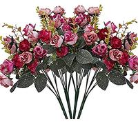 Doolitt 21 têtes de Roses artificielles, 2 Bouquets de Roses en Diamant européen pour Mariage, décoration d'intérieur, Vase de Photographie, Fleurs artificielles (Rose Magenta)