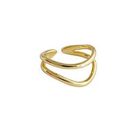 DOOLY 925 Sterling Silver Charm Bagues pour Femmes Couples Nouvelle Mode plaqué Or de la Courbe de Courbe Double Couches Bijoux de Bijoux