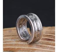 DOOLY Bague Morgan Faite à la Main en Argent Sterling S925 pour Homme, pièce de Monnaie Ouverte Vintage en Argent