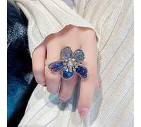 DOOLY Bagues à la Mode Couleur Or Bleu Gris Blanc Rouge Grande Fleur Cristal Bijoux de fête pour Les Femmes Cadeau