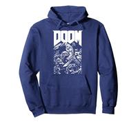 Doom Baron Pixelated Character with Logo Video Game Sweat à Capuche, Unisexe pour Adultes, Bleu Marine, XXL