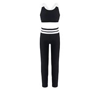 Doomiva 2 Pièces Ensemble de Sport Enfant Fille Ado Corp Top Yoga Gym Débardeur Court Brassière de Sport Fitness Jogging Legging Collant Taille Haute Survêtement 5-16 Ans A Noir 13-14 Ans