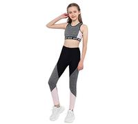 Doomiva 2 Pièces Ensemble Survêtement Enfant Fille Ado Vêtements de Sport Eté Brassière Corp Tops de Danse Yoga Leggings Jogging Pantalon de Sport Fitness Streetwear 4-16 Ans Gris 14 Ans
