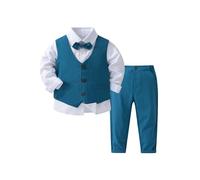 Doomiva 4 Pièces Costume de Baptême Gentleman Enfant Garcon Chemise Blanc + Cravate + Gilet + Pantalon Garcon Tenu Formel Manche Longue 9 Mois-4 Ans Bleu 4-5 Ans