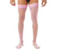 Doomiva Bas Sexy Collant Brillant Homme Chaussettes Hautes Ultra Fin Invisibles sans Couture Extensible Transparent Stocking Clubwear Rose Taille Unique