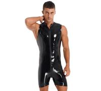 Doomiva Catsuit en Cuir Sexy Hommes Gilet en Latex de Conception PU Zipper Homme Vêtements de Gilet de Fête Body de Club Noir L