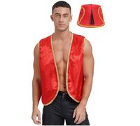 Doomiva Déguisement Arabe Homme Veste sans Manches avec Chapeau Costume Halloween Prince Cosplay Gilet d'Halloween Bourgogne XL