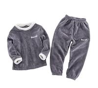 Doomiva Enfant Fille Ensemble Pyjama Flanelle Garçon Ado Pyjama Polaire Chaud Hiver Vêtement de Nuit 2 Pièces Haut + Pantalon 3-12 Ans Gris 4-5 Ans
