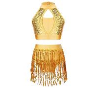 Doomiva Enfant Fille Robe de Danse Latine Franges Robe Salsa Samba Rumba Tango Jazz et Jupe de Danse Ensemble Performance 5-16 Ans