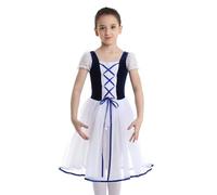 Doomiva Enfant Fille Tutu Danse Ballet Robe Danse Classique Justaucorps Gymnastique Tulle Robe Courte Manche Bubble Leotard Gym Princesse Robe Bal Velour Dancewear 3-12 Ans Bleu Marine 9-10 Ans