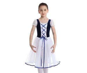 Doomiva Enfant Fille Tutu Danse Ballet Robe Danse Classique Justaucorps Gymnastique Tulle Robe Courte Manche Bubble Leotard Gym Princesse Robe Bal Velour Dancewear 3-12 Ans Bleu Marine 9-10 Ans