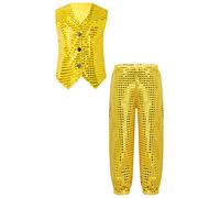 Doomiva Ensemble Gilet Paillette Enfant Fille Garçon avec Pantalon 2Pcs Costume Moderne Jazz Tenue Danse Disco Vetement Brillant Dancewear 2-10 Ans Or 3-4 ans