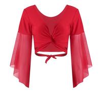 Doomiva Femme Haut Danse du Ventre Cardigan Boléro Danse Orientale Moderne Soutien-Gorge Tenue Jazz Samba Tango Costume Spectacle Blouse Dancewear Rouge Taille Unique
