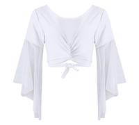 Doomiva Femme Haut Danse du Ventre Cardigan Boléro Danse Orientale Moderne Soutien-Gorge Tenue Jazz Samba Tango Costume Spectacle Blouse Dancewear Blanc Taille Unique