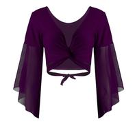 Doomiva Femme Haut Danse du Ventre Cardigan Boléro Danse Orientale Moderne Soutien-Gorge Tenue Jazz Samba Tango Costume Spectacle Blouse Dancewear Violet Foncé Taille Unique