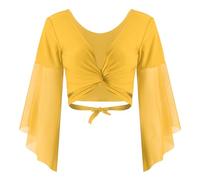 Doomiva Femme Haut Danse du Ventre Cardigan Boléro Danse Orientale Moderne Soutien-Gorge Tenue Jazz Samba Tango Costume Spectacle Blouse Dancewear Jaune Taille Unique