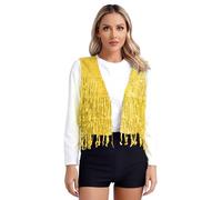 Doomiva Gilet à Paillettes Femme Blazer a Frange Veste sans Manche Brillant Top Danse Disco Débardeur de Soirée Mariage Or L