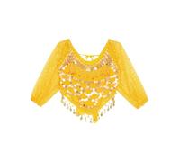 Doomiva Haut Danse Orientale Femme T Shirt Danse du Ventre Paillette Belly Dance Chemise Frangé Gland Top Danse Latine Jaune Taille Unique