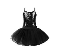 Doomiva Robe de Danse Classique Fille Tutu de Ballet Haut de Danse Brillante sans Manches avec Tutu Jupe Ensembles pour Enfant 5-16 Ans Noir 15-16 Ans
